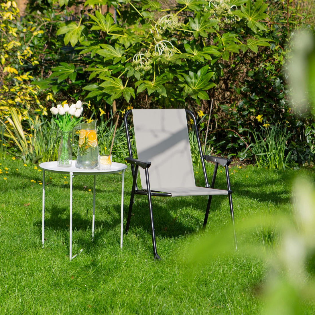 Beige Folding Metal Beach Chair