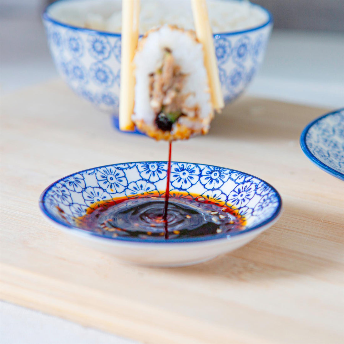 10cm Hand-Printed Navy Stoneware Sauce Dishes - Pack of Six