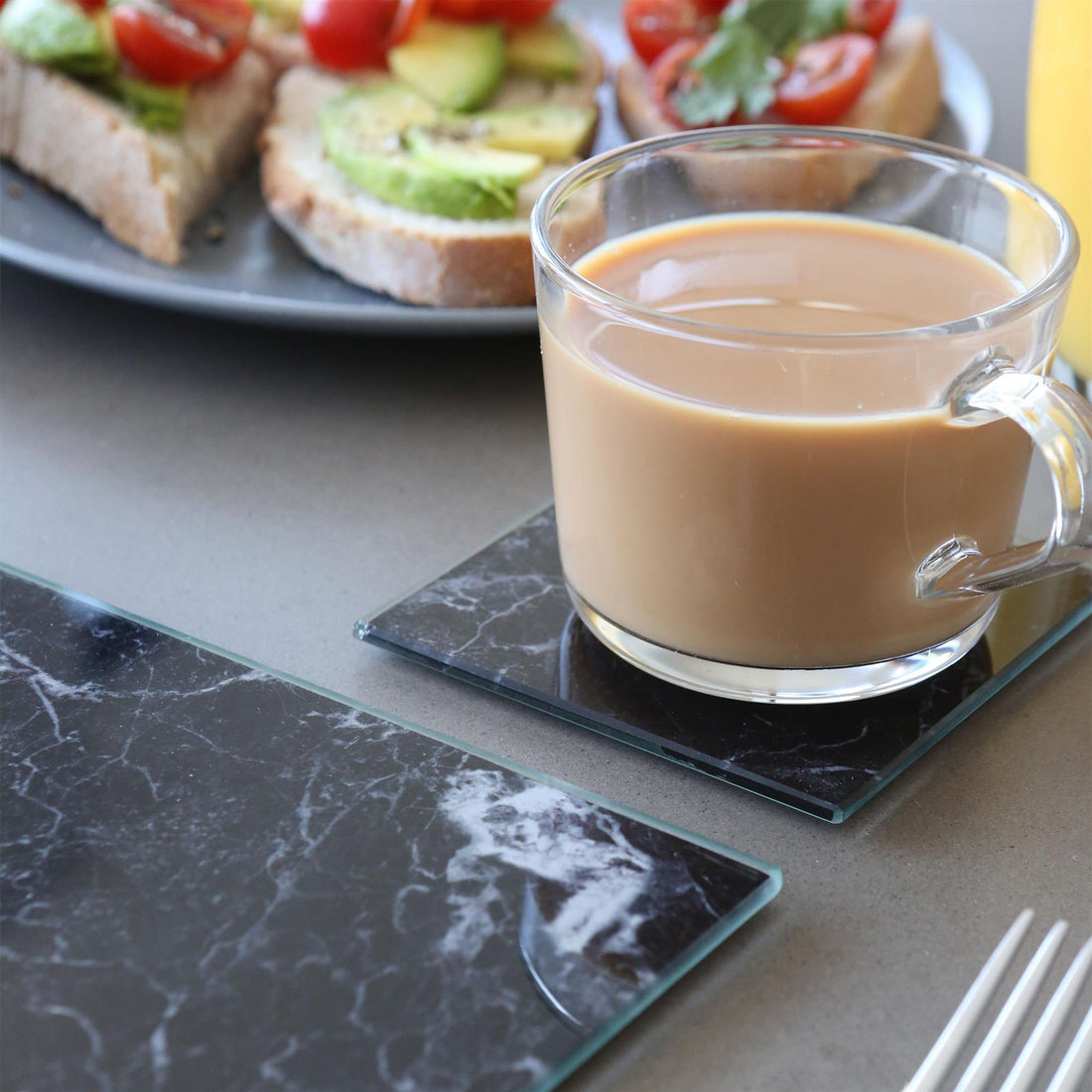 Black Marble-Effect Square Glass Coasters - Pack of 6