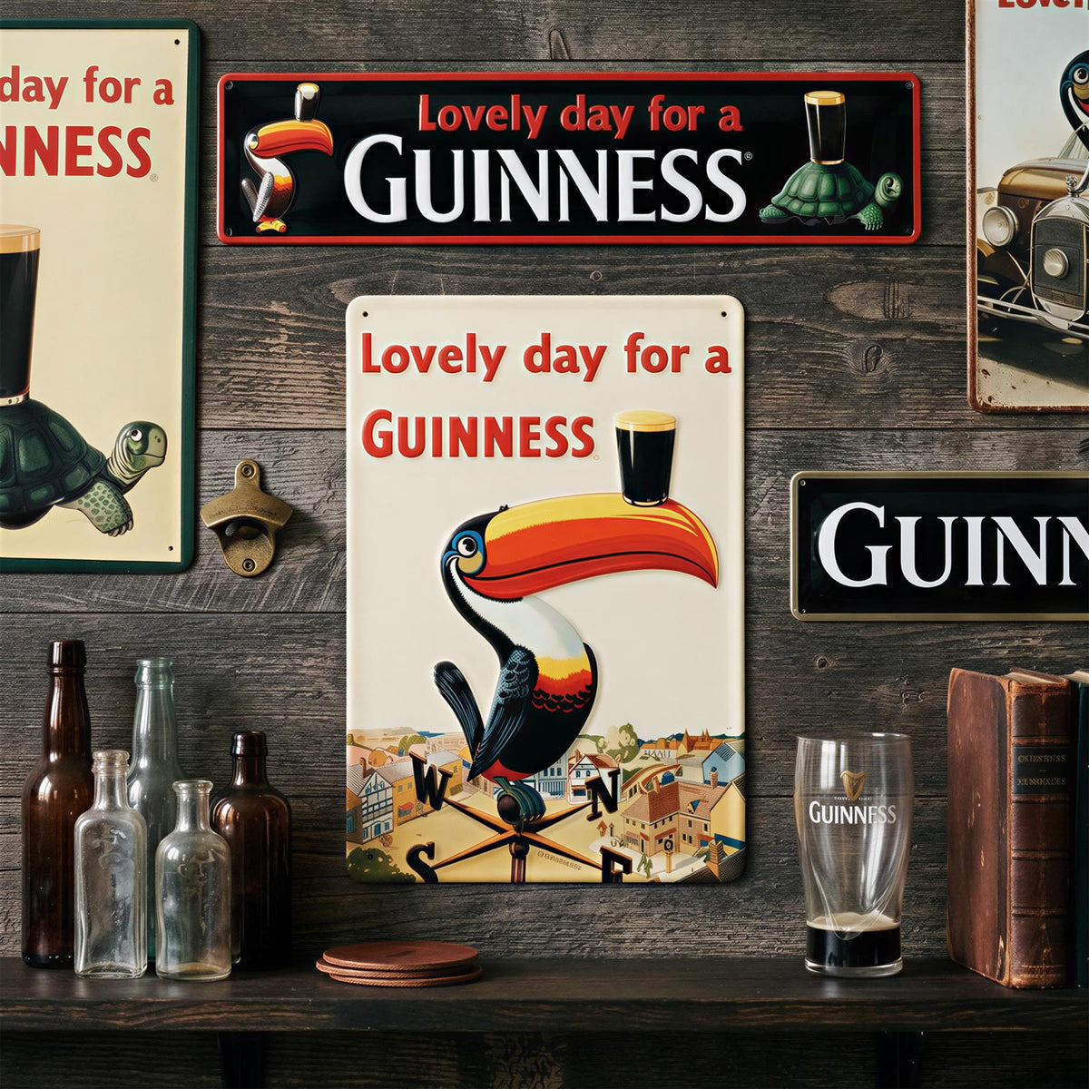 Guinness Toucan Metal Tin Sign - 50 x 12cm - Black/Red