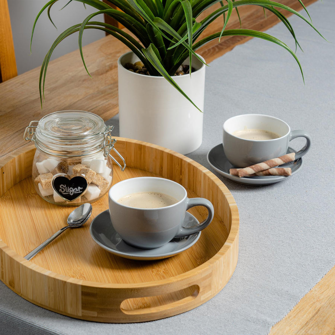 250ml Grey Cappuccino Cups &amp; Saucers - Pack of Six