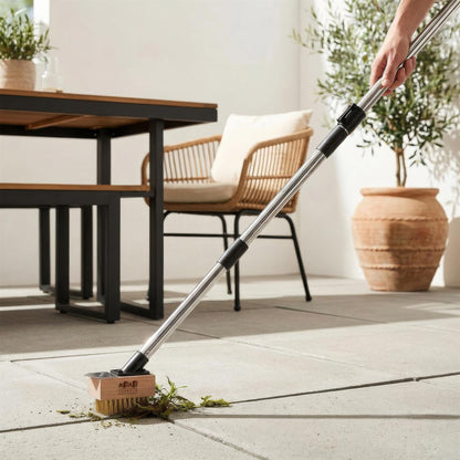Telescopic Long Handle Weed Brush - 135cm - Chrome/Black
