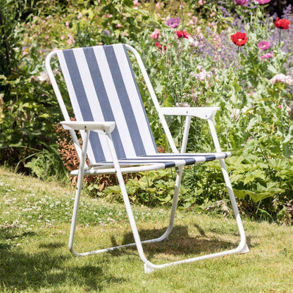 Blue &amp; White Folding Metal Beach Chairs - Pack of Two