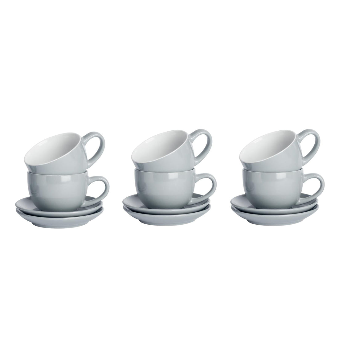 250ml Grey Cappuccino Cups &amp; Saucers - Pack of Six