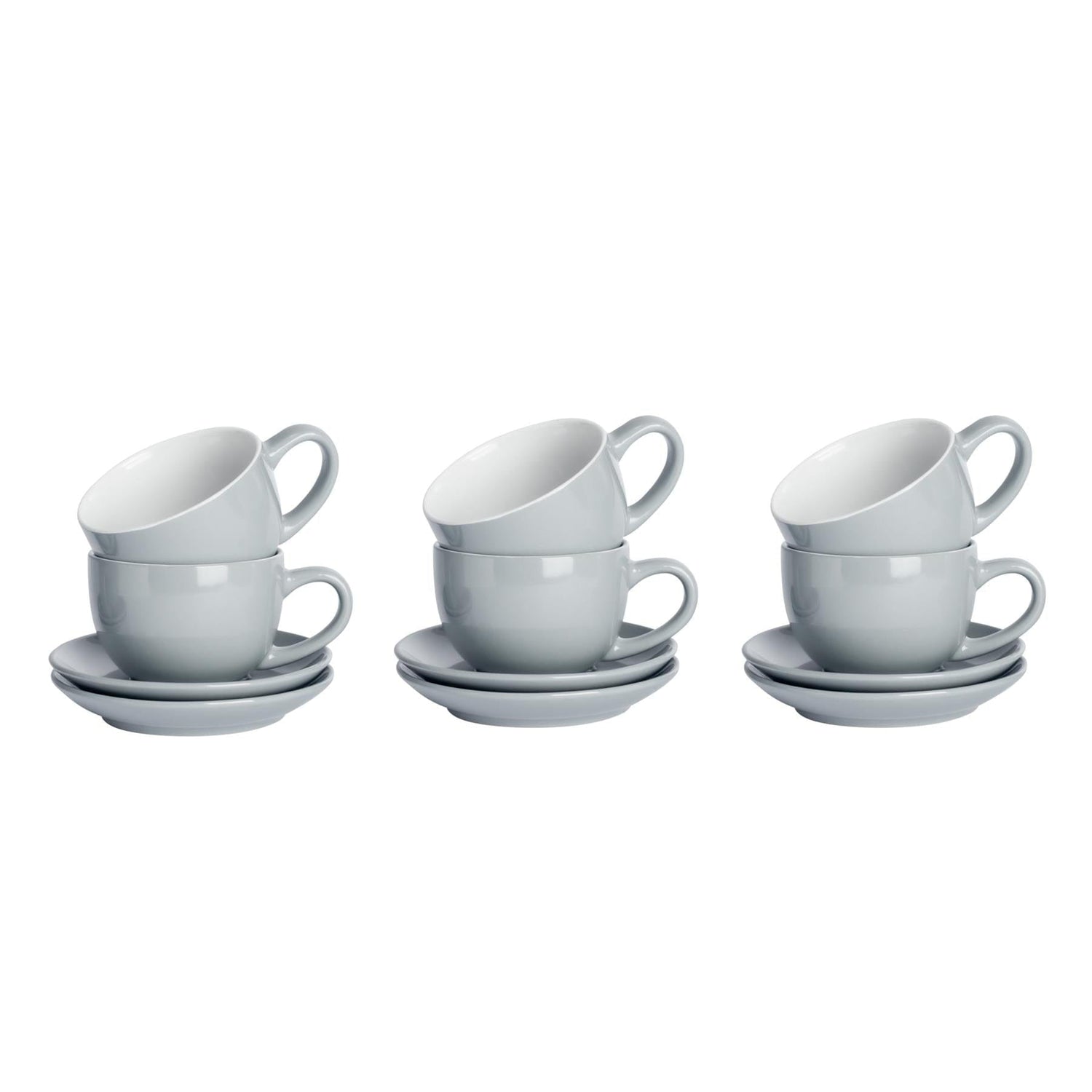 250ml Grey Cappuccino Cups &amp; Saucers - Pack of Six
