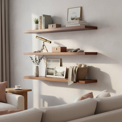 100cm Walnut Modern Floating Shelves - Pack of Three