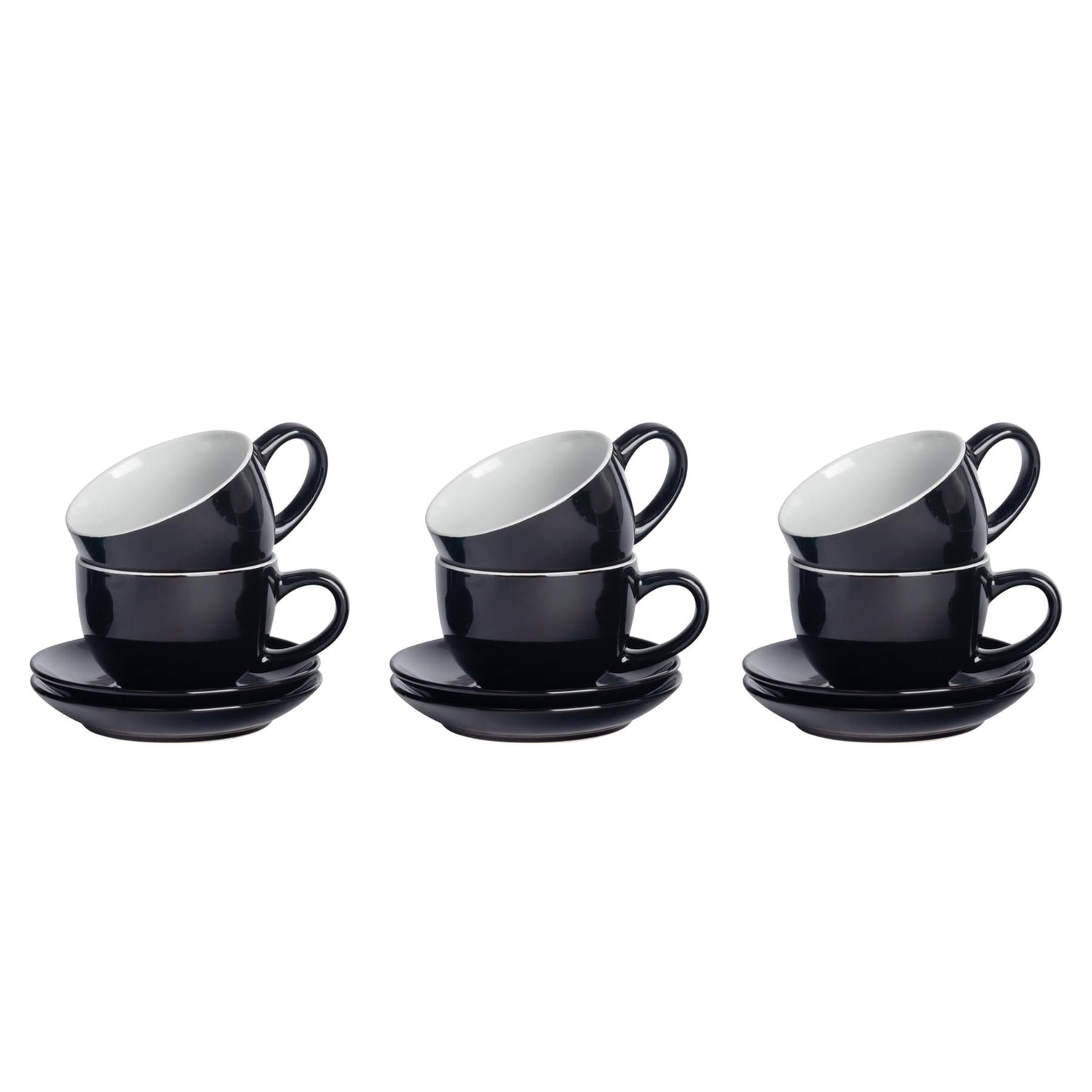 250ml Black Cappuccino Cups &amp; Saucers - Pack of Six