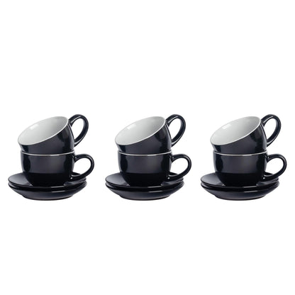 250ml Black Cappuccino Cups &amp; Saucers - Pack of Six