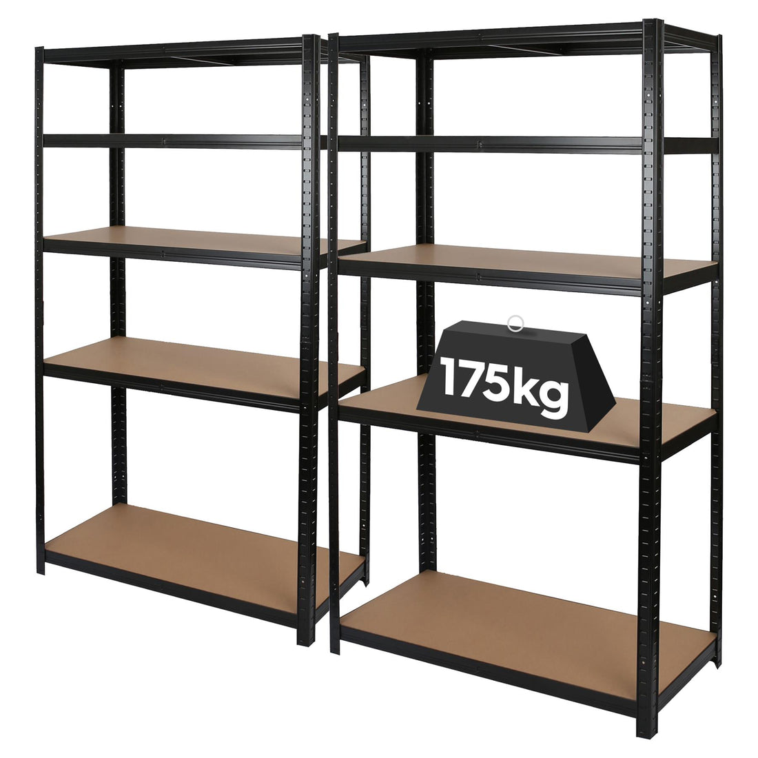 2pc 5-Tier Matt Black Galvanised Steel Garage Shelving Units Set - 90cm x 40cm x 180cm