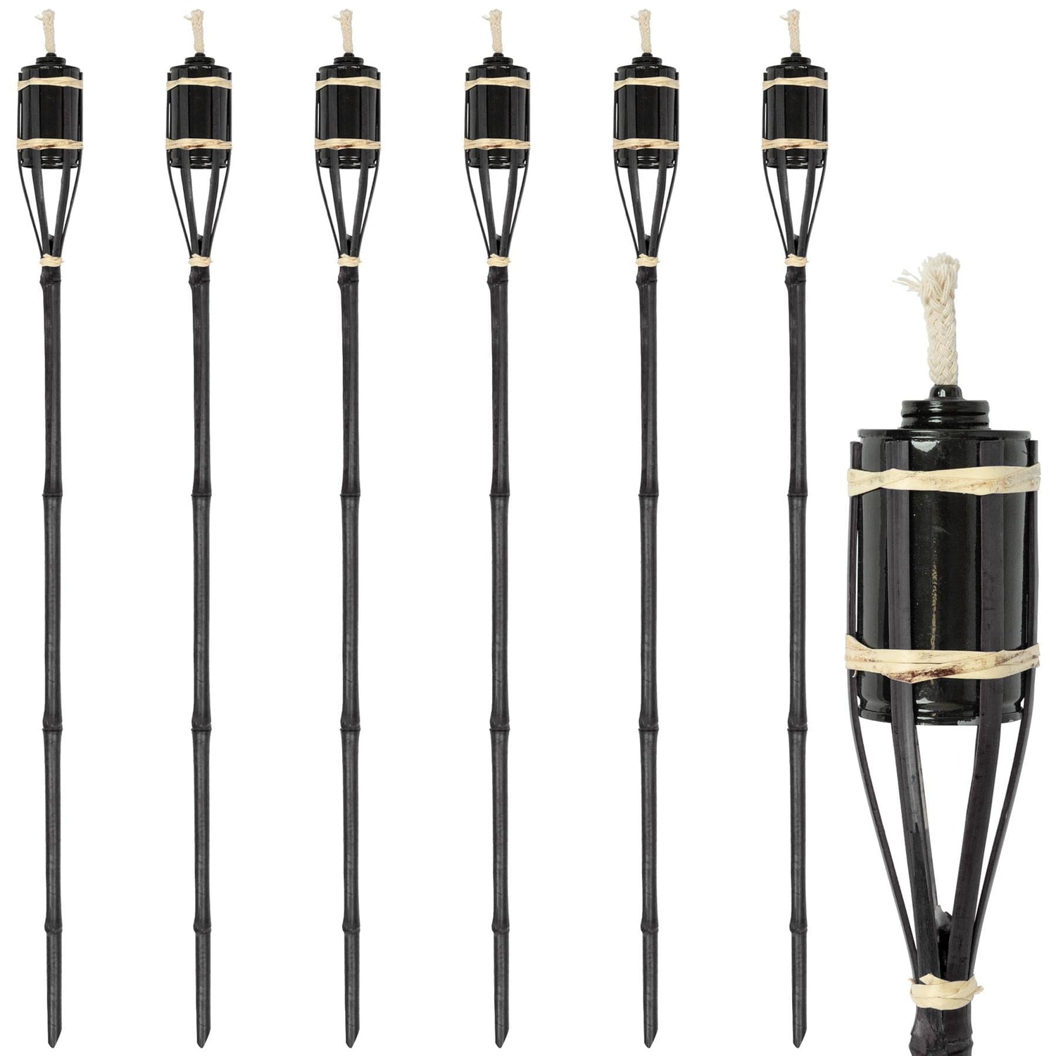 Black Bamboo 113cm Garden Fire Torches - Pack of Six