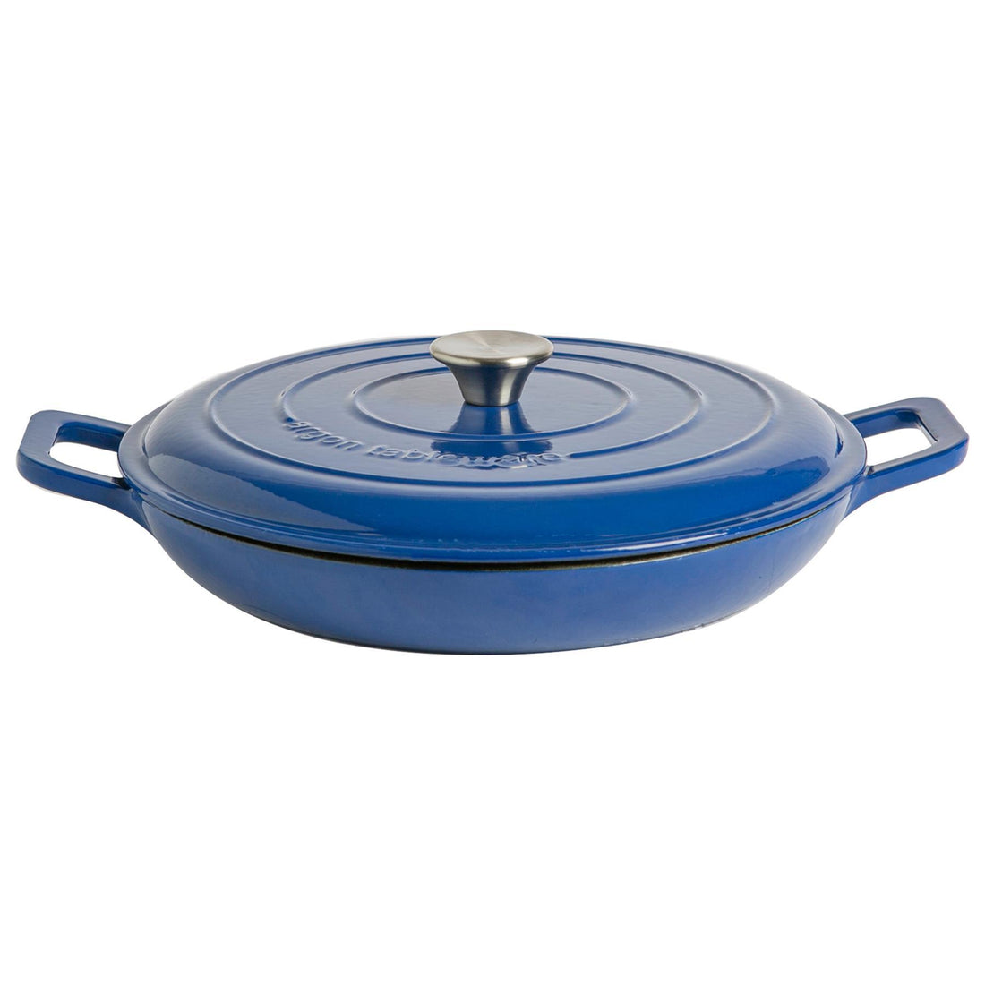 2.3L Dark Blue Cast Iron Shallow Casserole Dish
