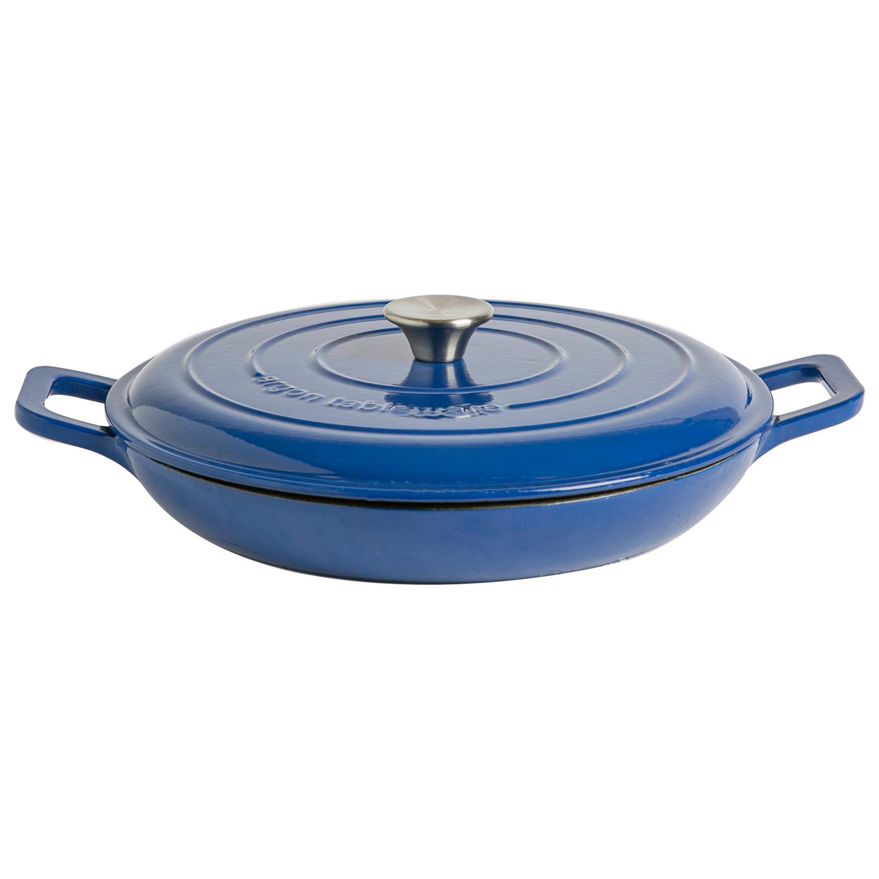 2.3L Dark Blue Cast Iron Shallow Casserole Dish