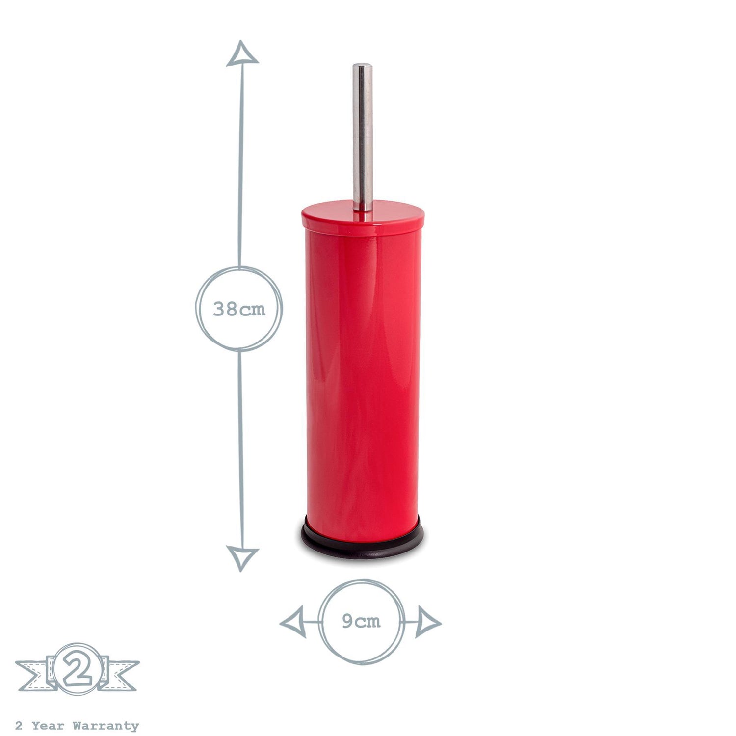 Red Round Stainless Steel Toilet Brush &amp; Holder