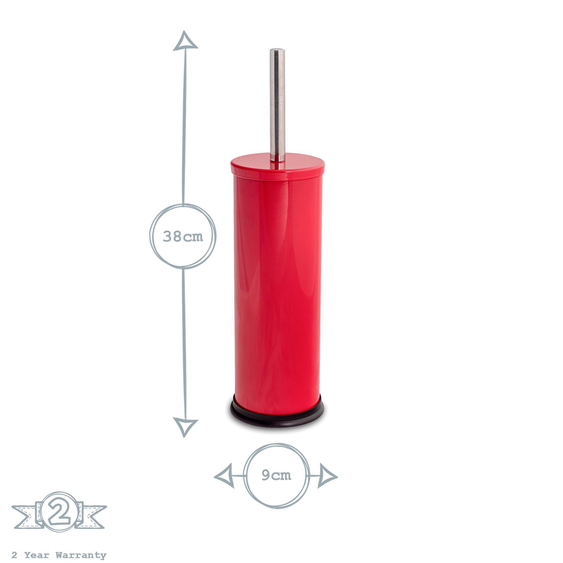 Red Round Stainless Steel Toilet Brush &amp; Holder