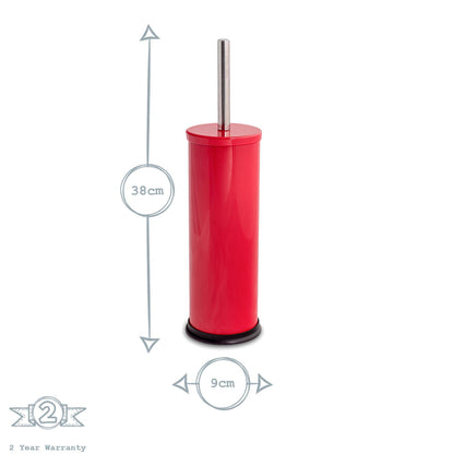 Red Round Stainless Steel Toilet Brush &amp; Holder