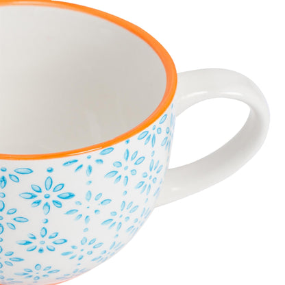 250ml Floral Hand-Printed Stoneware Cappuccino Cups - Pack of Six