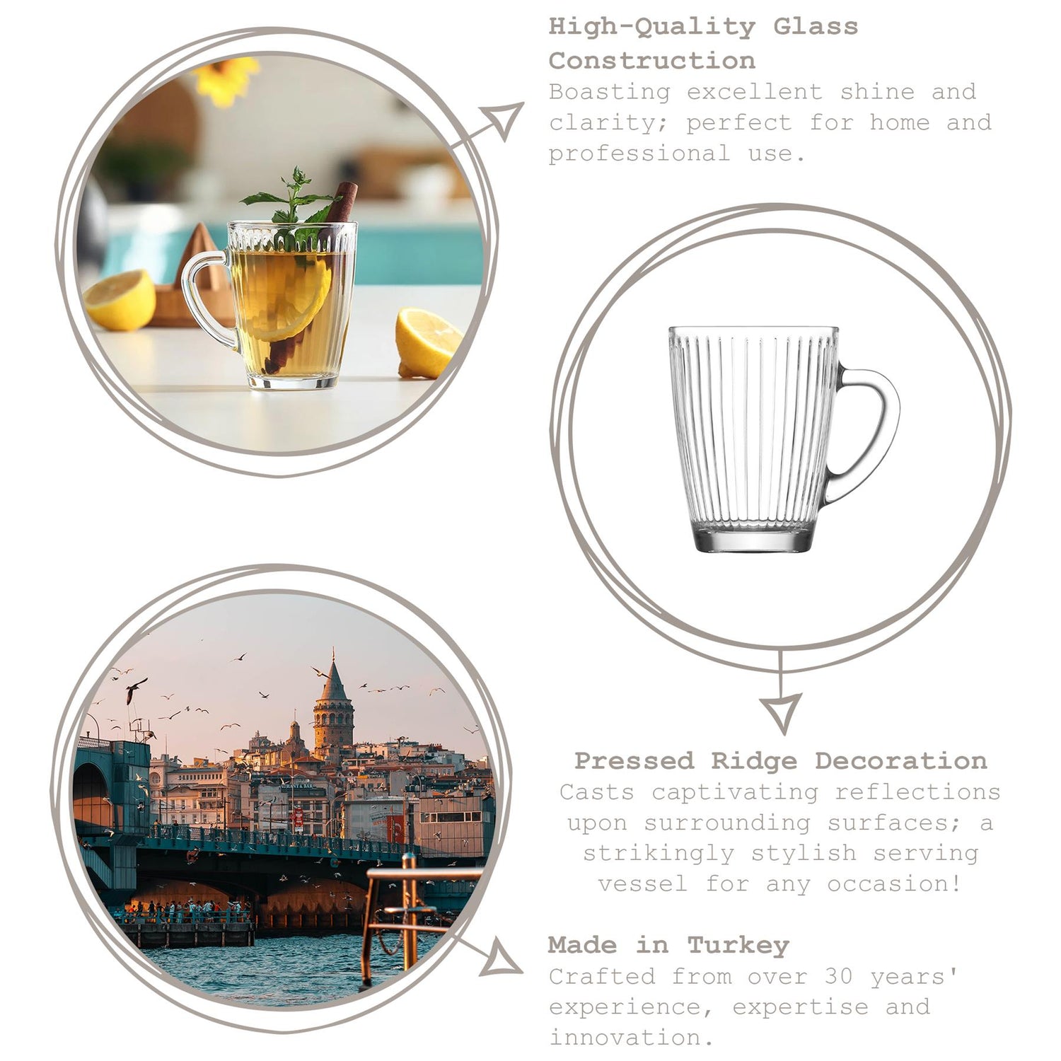 300ml Hestia Glass Mugs Pack of