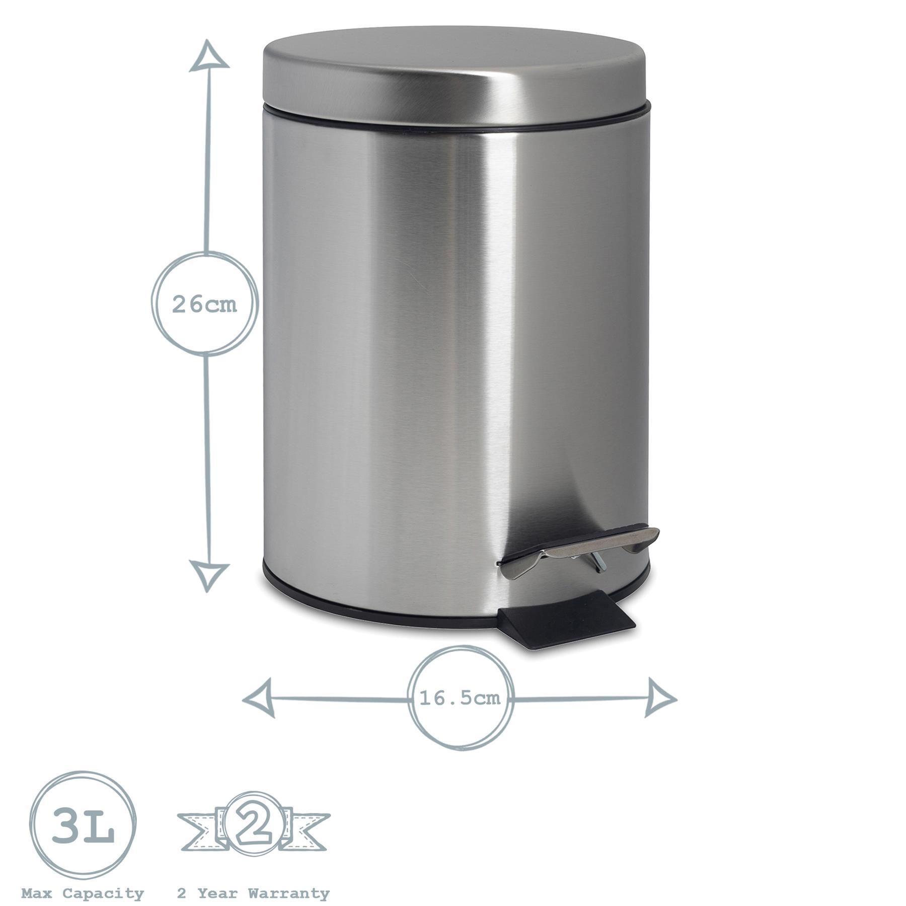 3L Round Brushed Stainless Steel Bathroom Pedal Bin