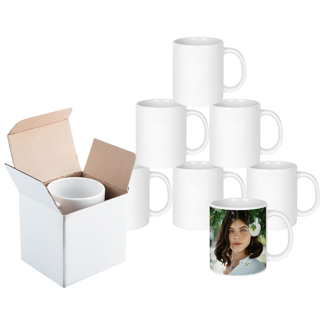 350ml Blank Stoneware Sublimation Mugs - White - Pack of 6