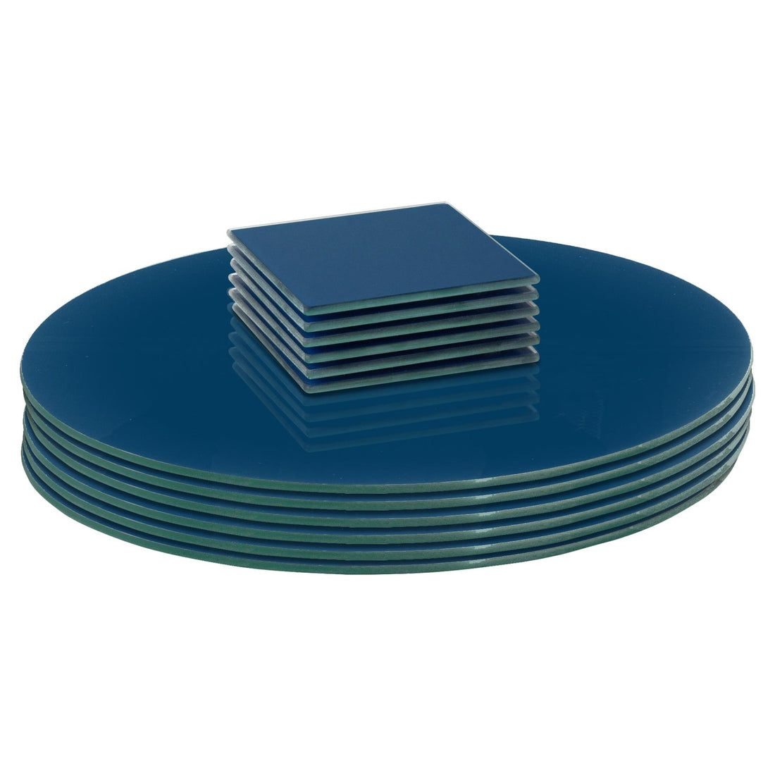 12pc Blue Round Glass Placemats &amp; Square Coasters Set