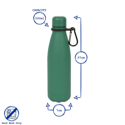 500ml Green Stainless Steel Water Bottle with Carabiner Clip