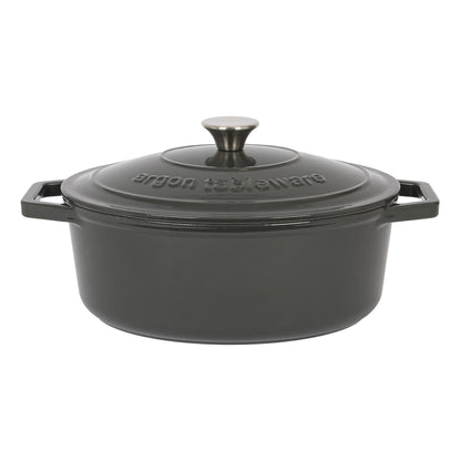 4.68L Dark Grey Oval Cast Iron Casserole Dish