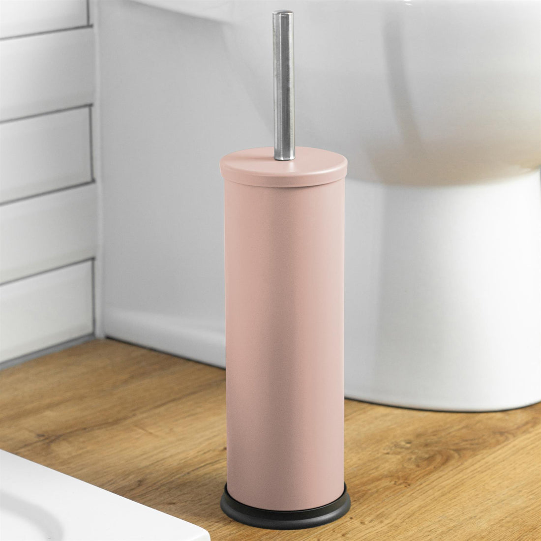 Matt Pink Round Stainless Steel Toilet Brush &amp; Holder