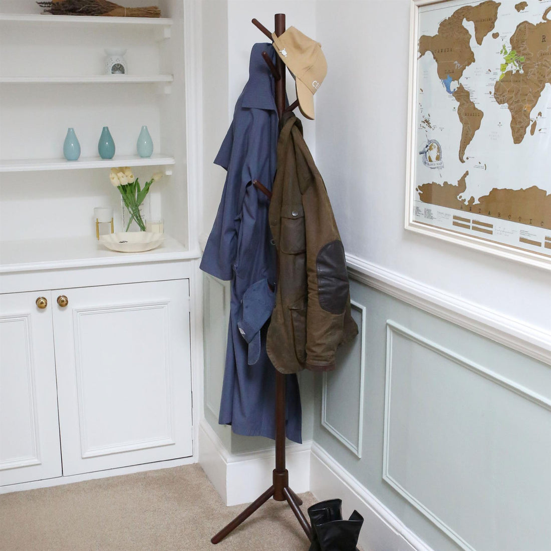 Dark Wood Free-Standing Wooden Coat Rack