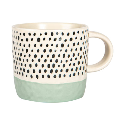 385ml Blue Colour Block Spot Portuguese Stoneware Coffee Mugs - Pack of Six