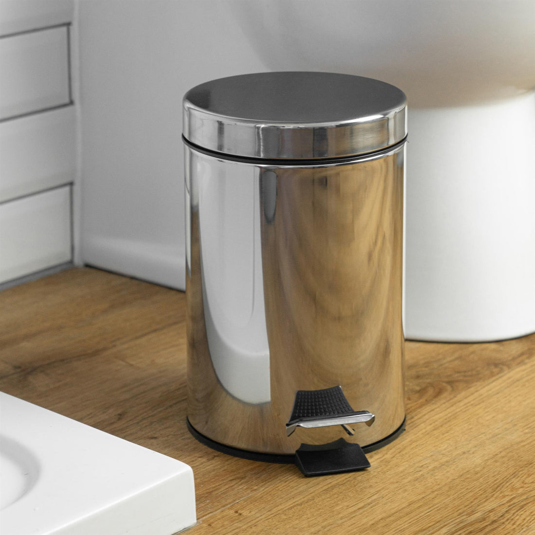 3L Chrome Round Stainless Steel Bathroom Pedal Bin