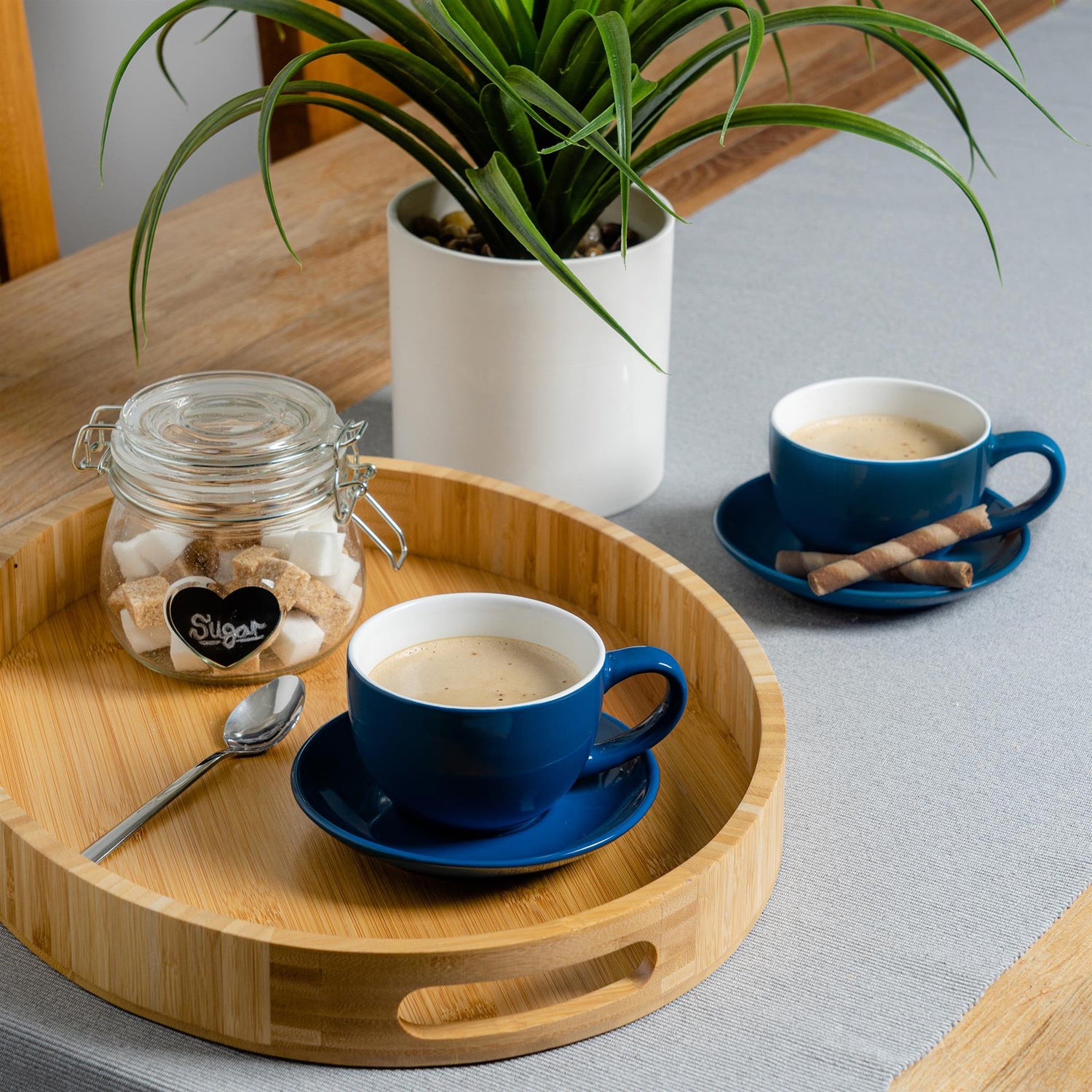 250ml Navy Cappuccino Cups &amp; Saucers - Pack of Six