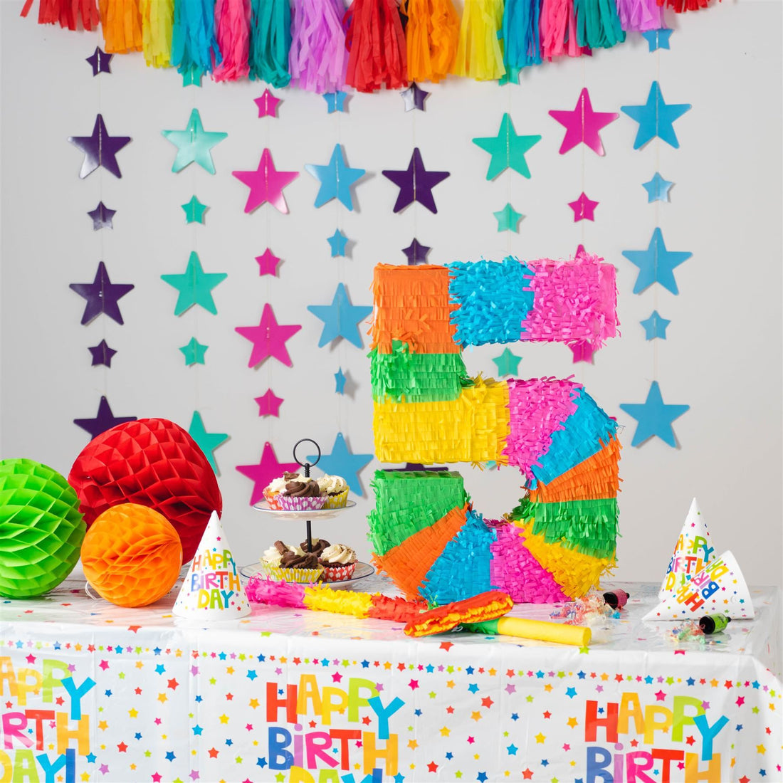 Large Number 5 Pinata Party Set with Blue Stick