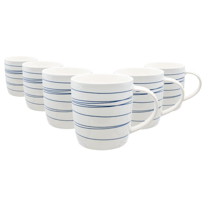 350ml Blue &amp; White Stripe Simply Home Stoneware Mugs - Pack of Six