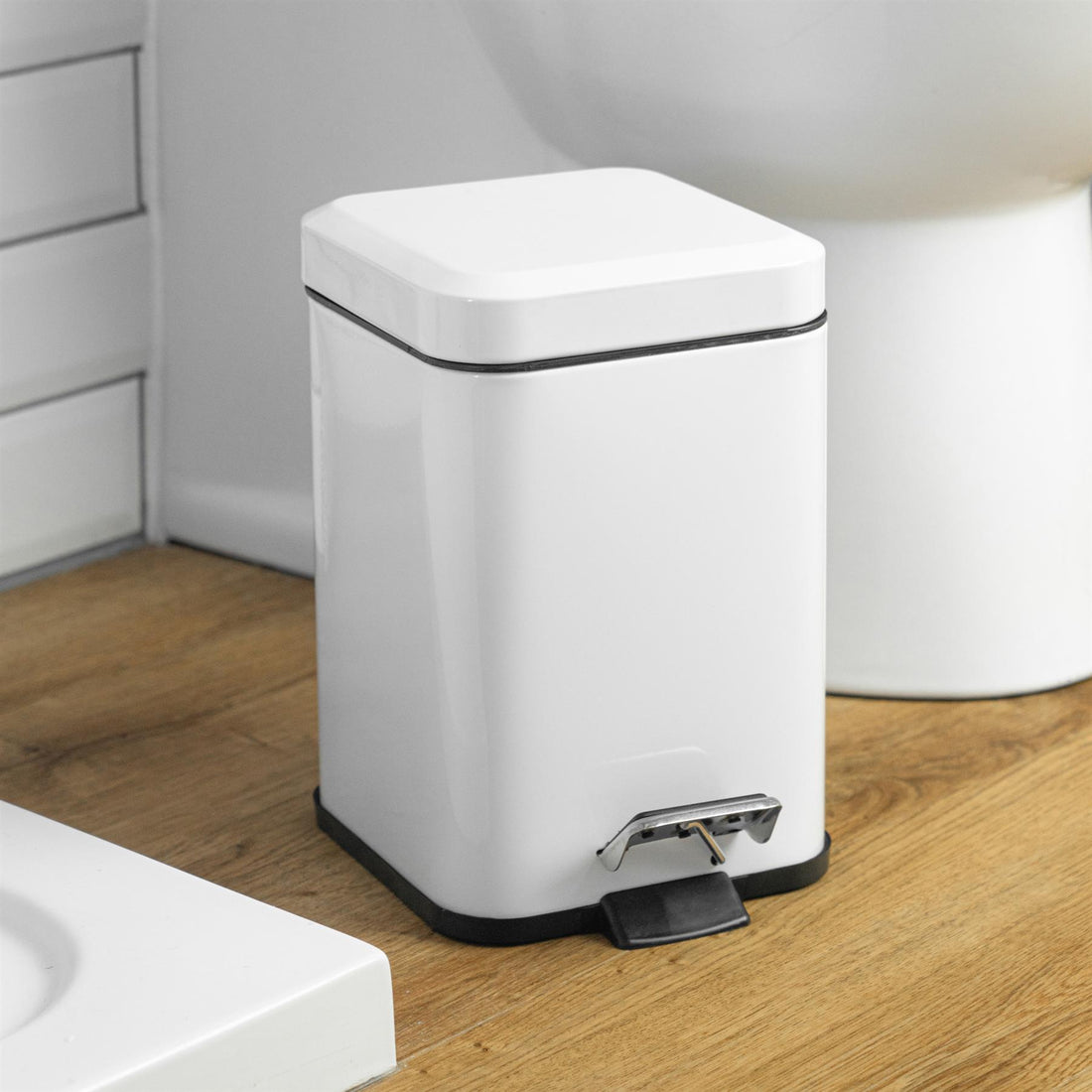3L White Square Bathroom Pedal Bin