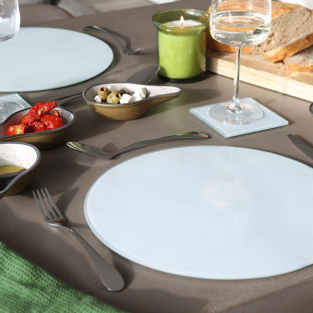 12pc White Round Glass Placemats &amp; Square Coasters Set