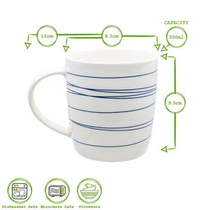 350ml Blue &amp; White Stripe Simply Home Stoneware Mugs - Pack of Six