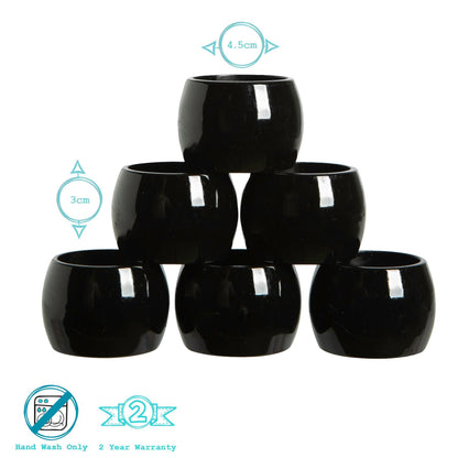 Metallic Black Melamine Napkin Rings - Pack of Six