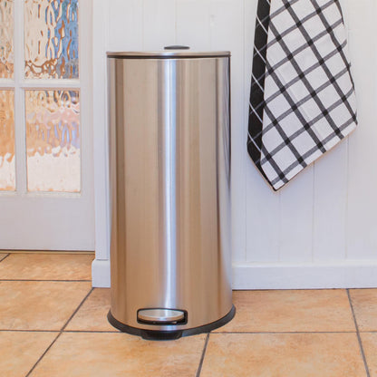 30L White Round Stainless Steel Kitchen Pedal Bin
