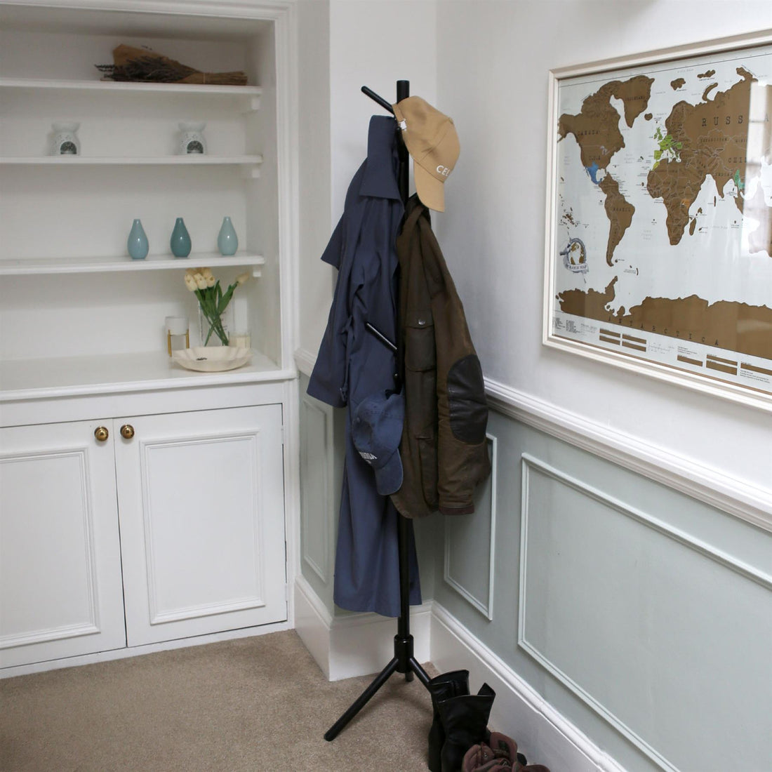 Black Free-Standing Wooden Coat Rack