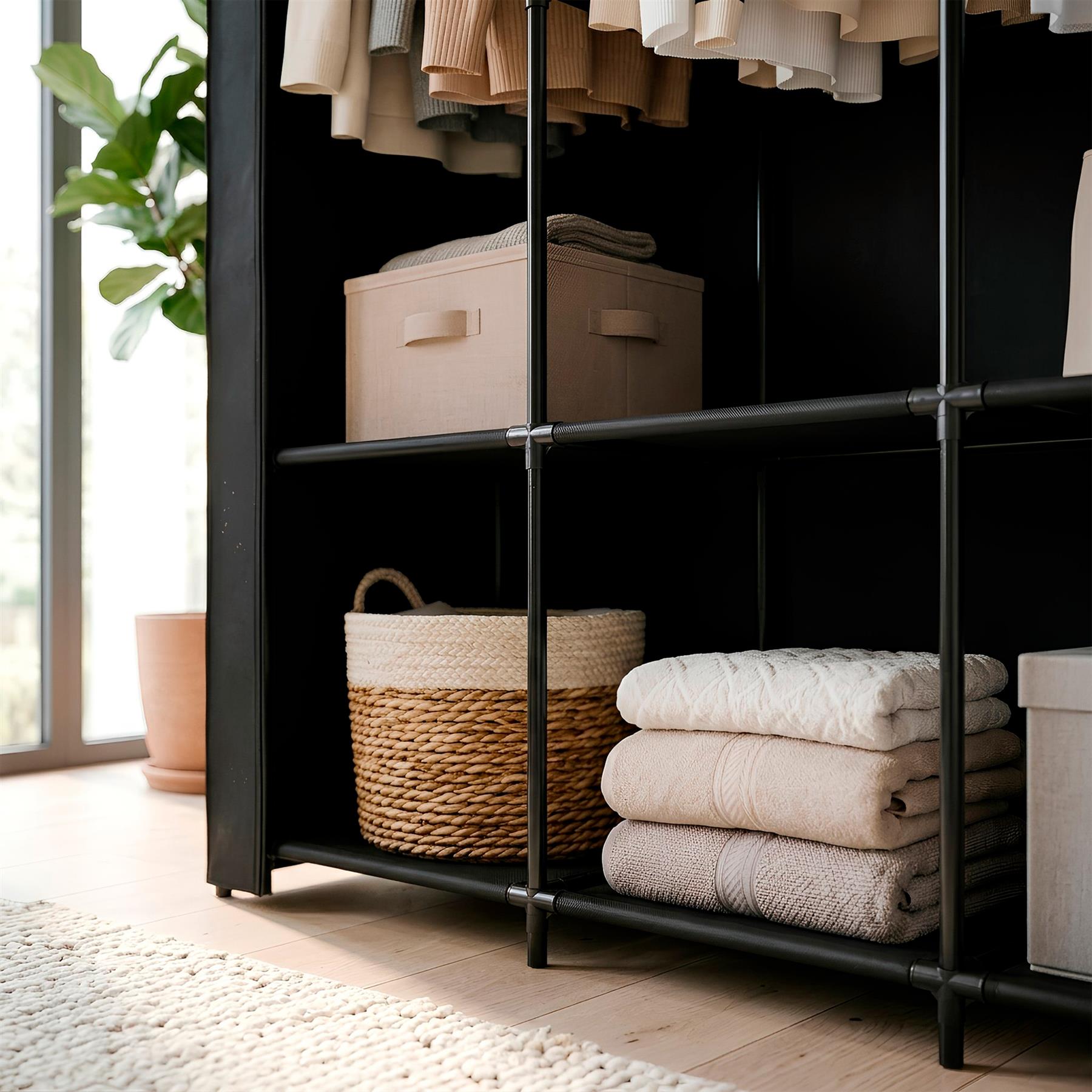 Portable Fabric Wardrobe - 170 x 45 x 167cm - Black