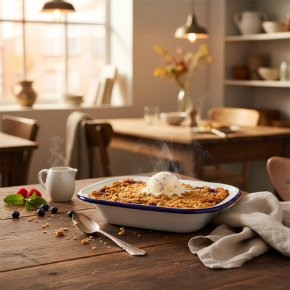 White Enamel Pie Dishes - 18 x 13.5cm - Blue - Pack of 6