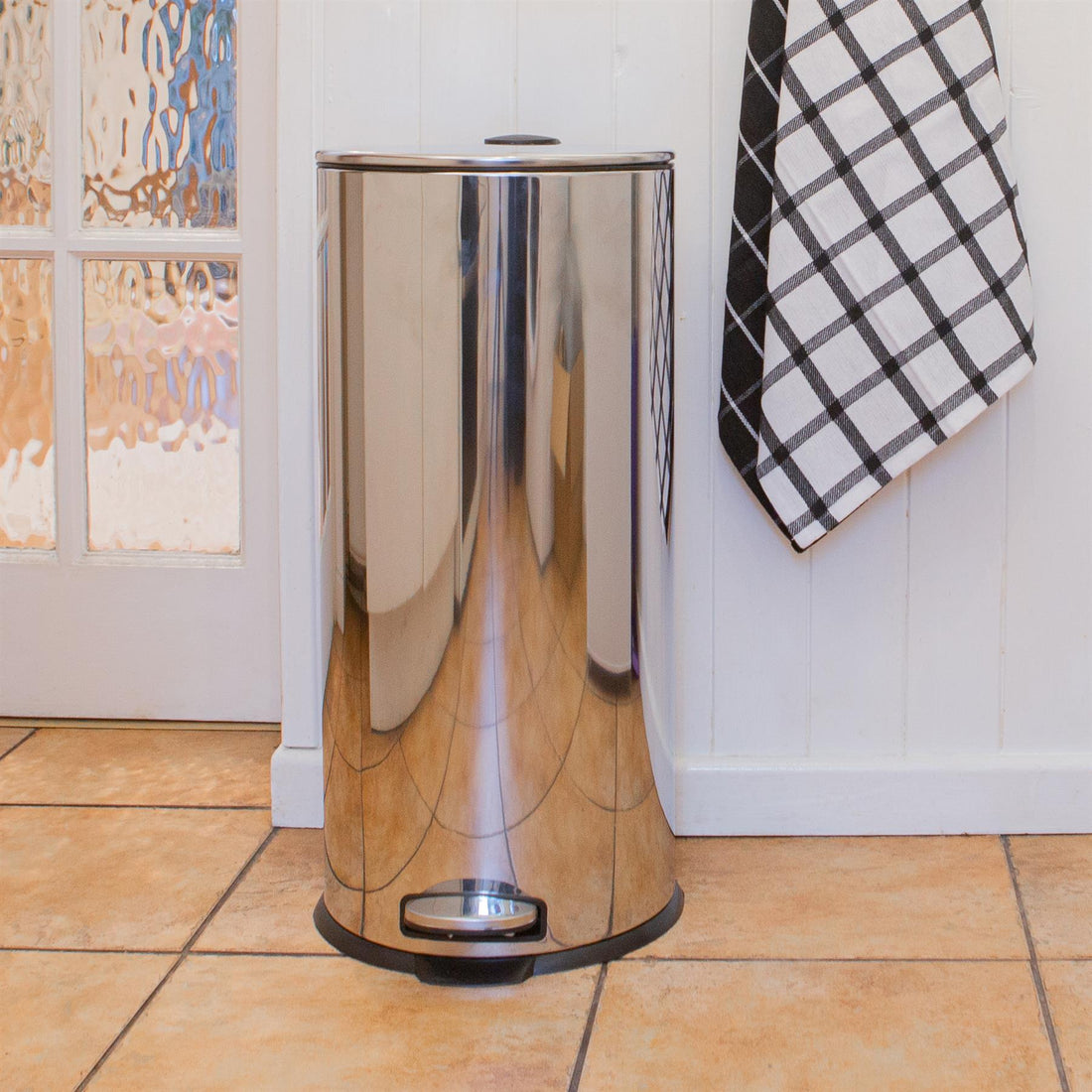 30L Black Round Stainless Steel Kitchen Pedal Bin