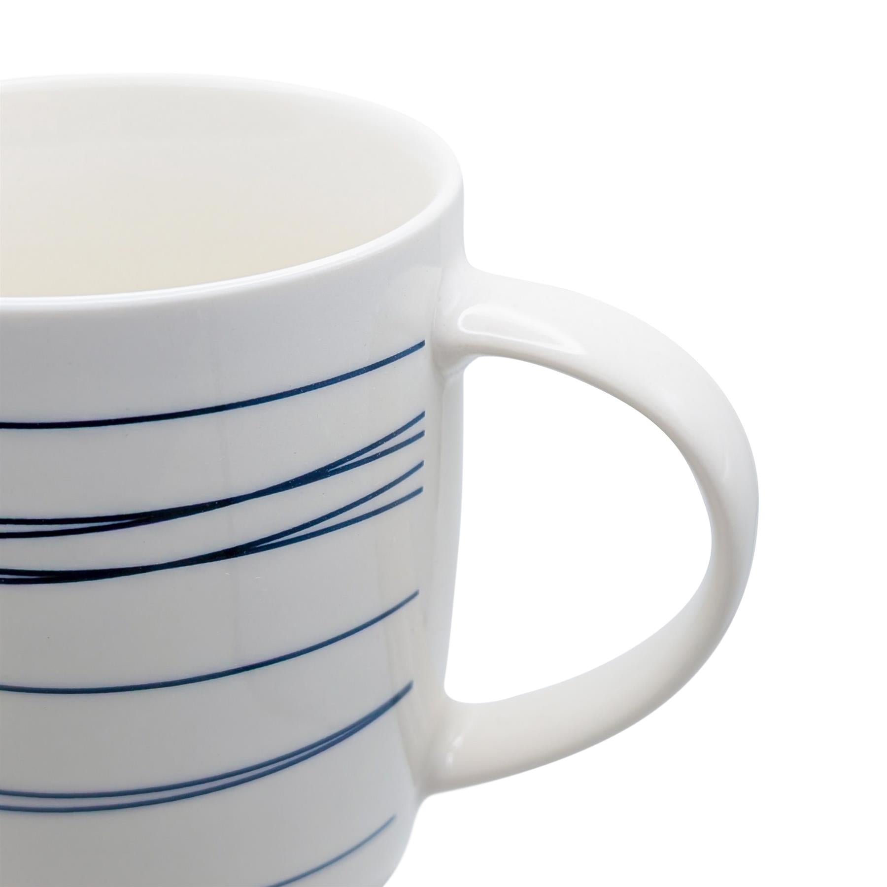 350ml Blue &amp; White Stripe Simply Home Stoneware Mugs - Pack of Six