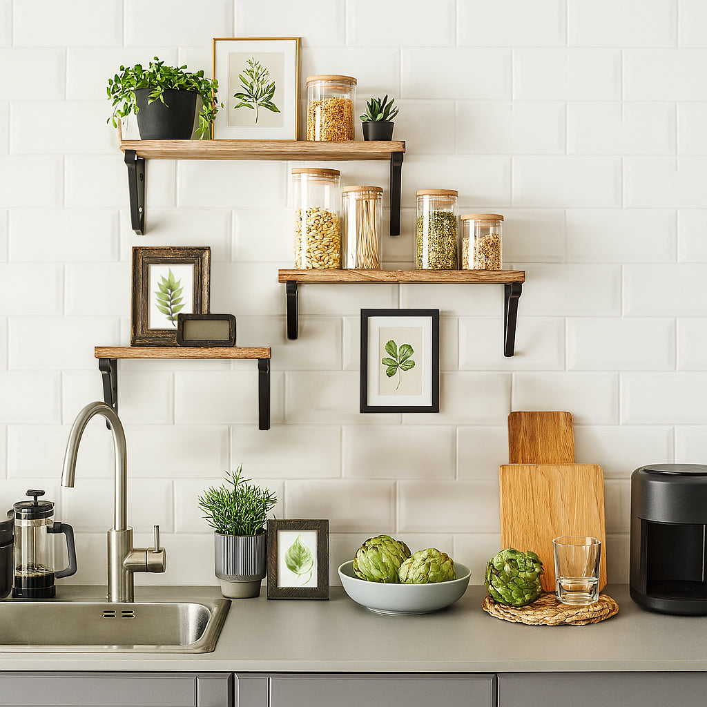 3pc Rustic Wooden Floating Shelves Set - Natural