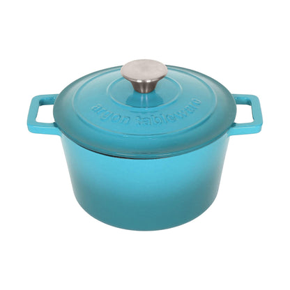 2.8L Teal Ombre Round Cast Iron Casserole Dish
