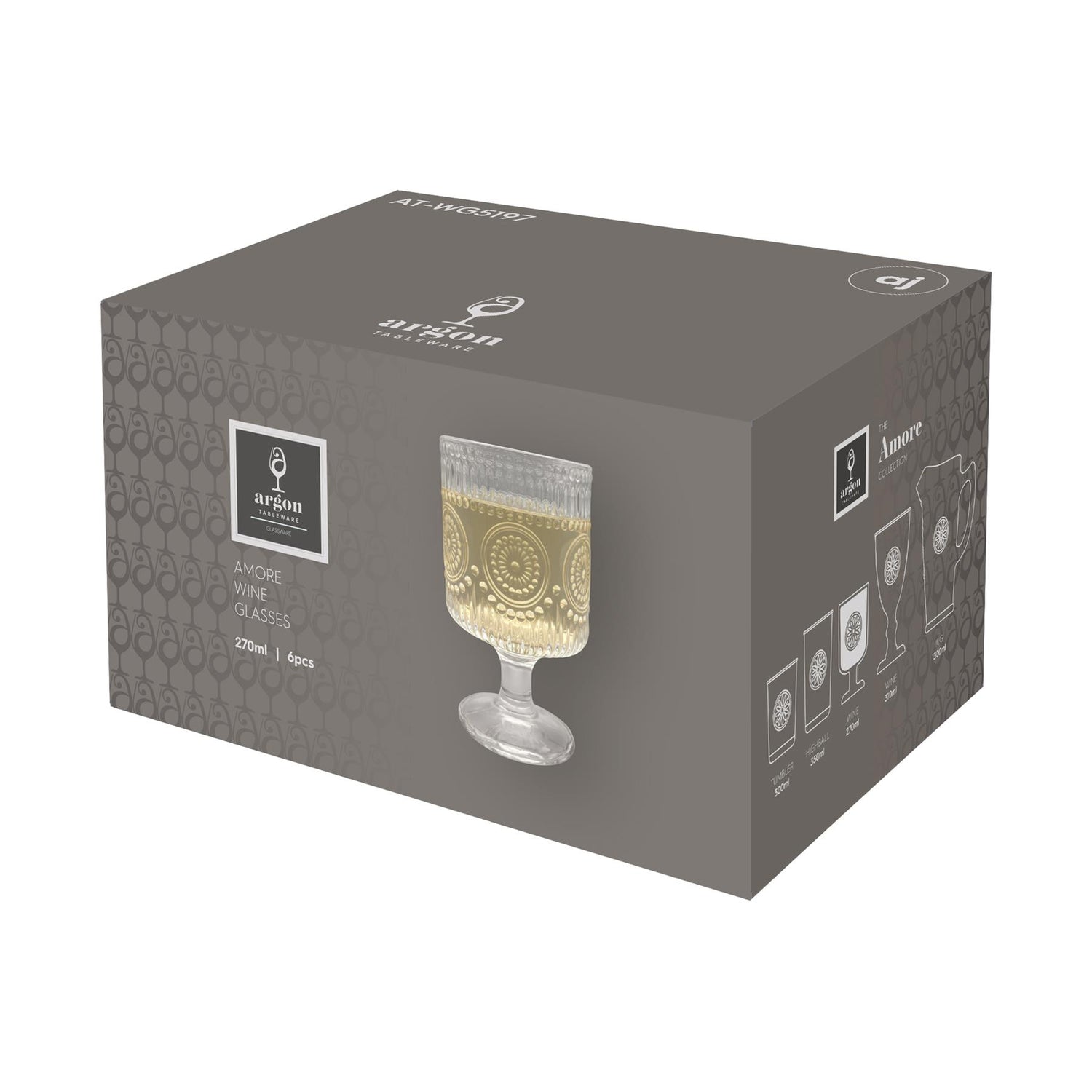 270ml Amore Ribbed Wine Glasses - Pack of Six