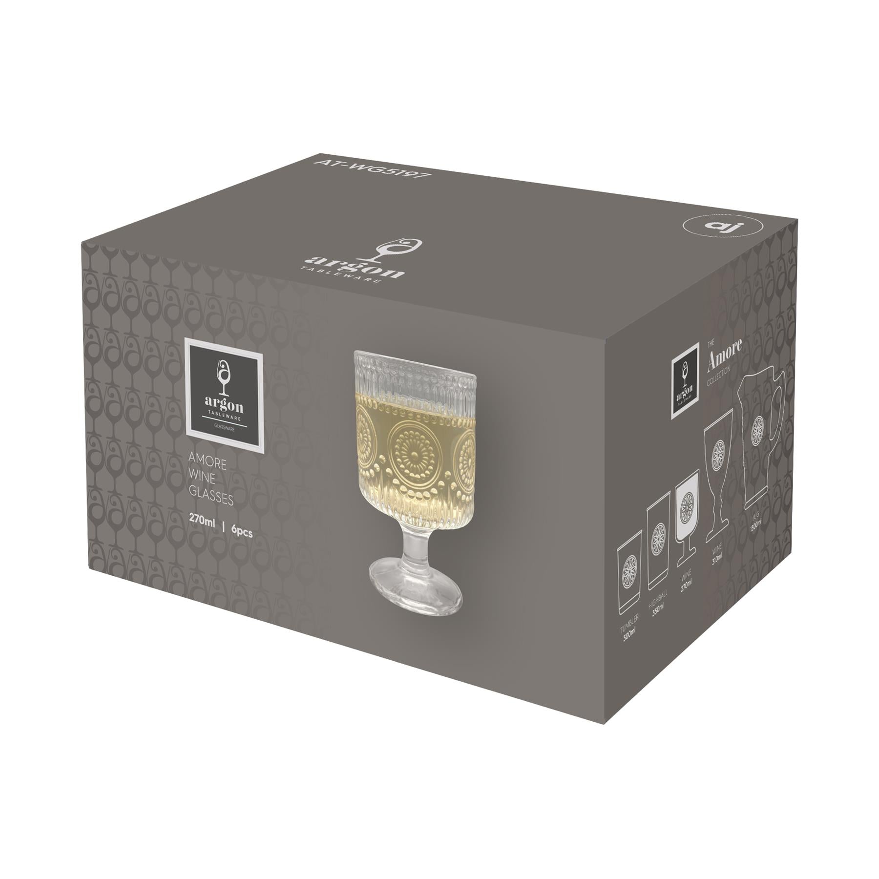 270ml Amore Ribbed Wine Glasses - Pack of Six