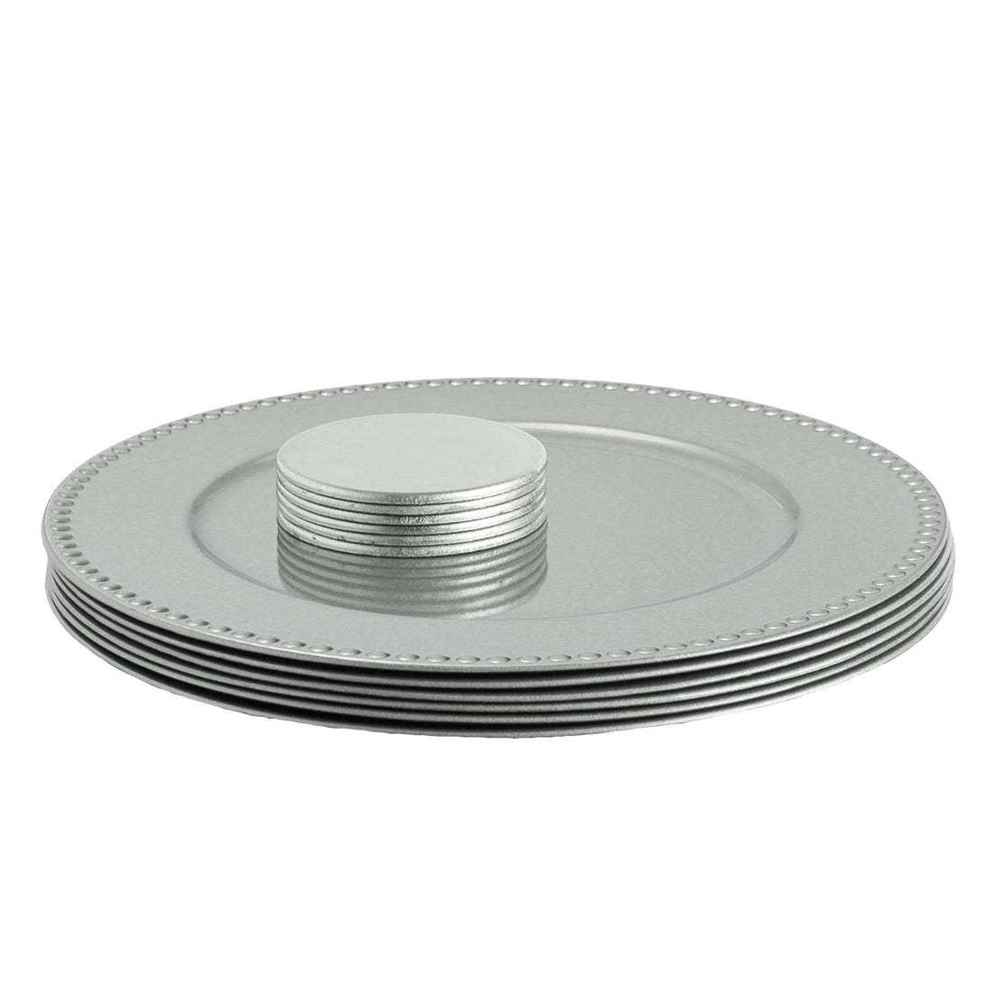 Silver 12-Piece 33cm Round Beaded Charger Plate &amp; Coaster Set