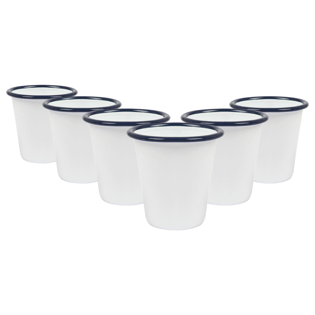 300ml White &amp; Blue Enamel Tumblers - Pack of 6