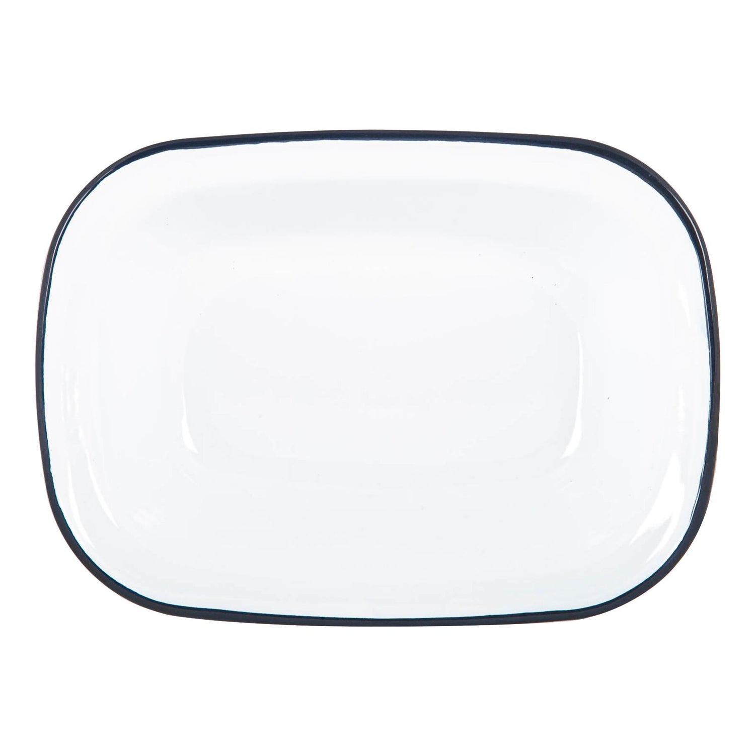 16 x 12cm White Enamel Pie Dish - Navy